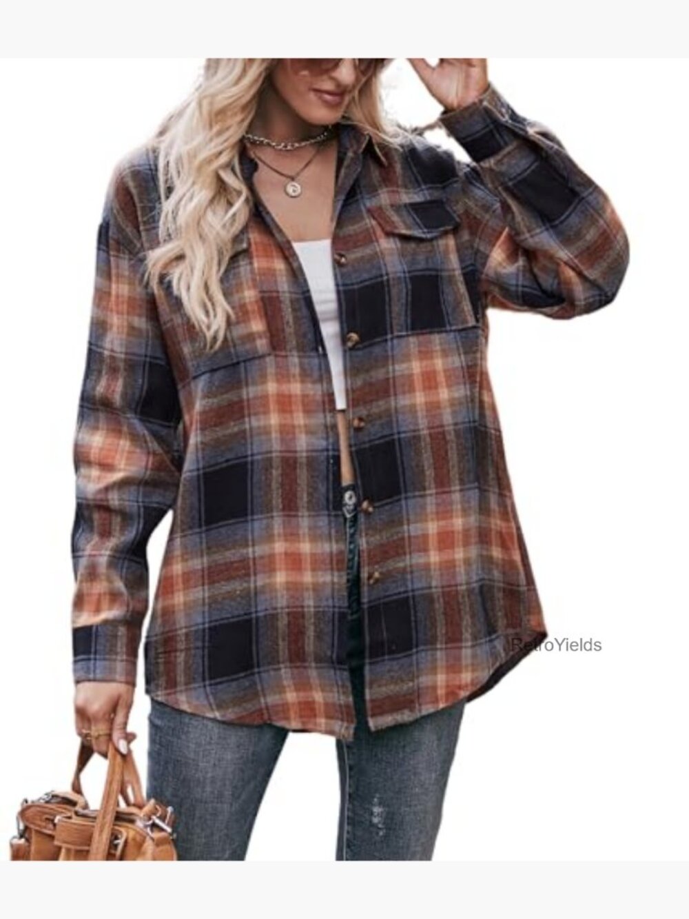 Womens Casual Cuffed Long Sleeve Boyfriend Button Down Plaid Flannel Shirt Tops - Picture 3 of 7